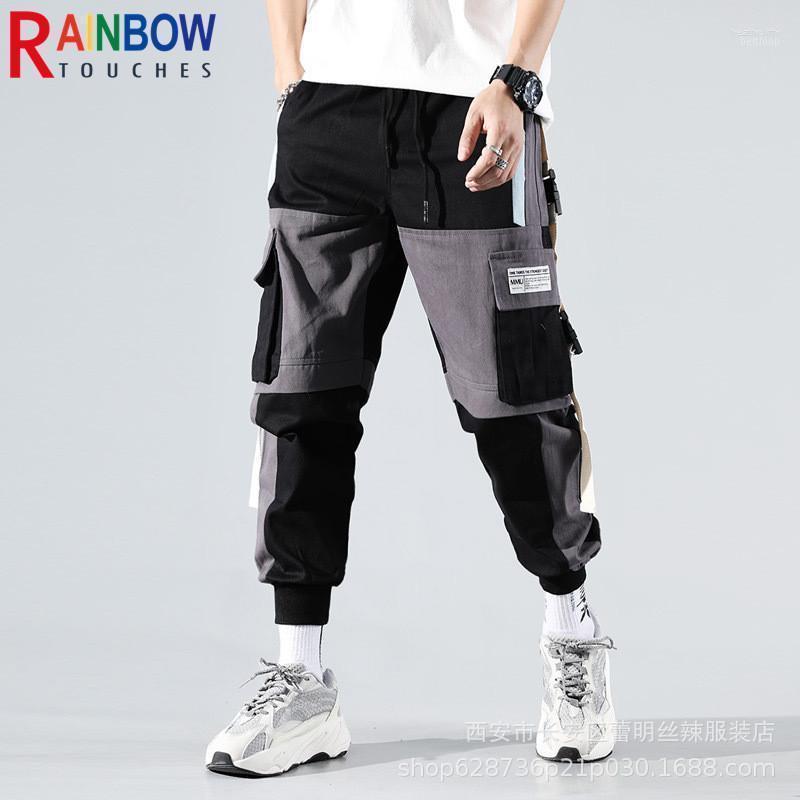 

Men's Pants Rainbowtouches Sports Loose Color Matching Tooling Trousers Men Hip- Fashion Casual Cropped Cargo Superior QualityMen's Men'sMen, Black