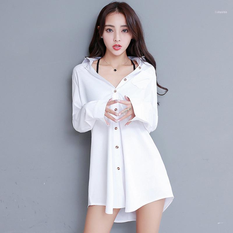 

XXL 2022 Buttons Cardigan Long Blouse For Women Shirt Ladies Tops Sleeve Office Sexy White Shirts Blusas Women' Blouses