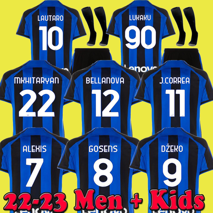

LUKAKU J.CORREA soccer jersey 22 23 BARELLA LAUTARO INTERS ERIKSEN ALEXIS DZEKO Gosens MILANS UNIFORMS football shirt Asllani Bellanova 2021 2022 2023 men kids kit, Kids 22 23 home