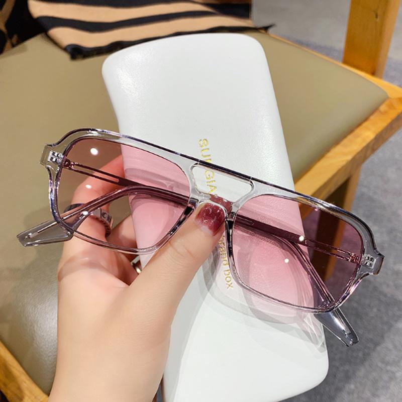 

Sunglasses Fashion Pink Square Women Designer Sun Glasses Female Double Bridges Gradient Retro Gafas De SolSunglassesSunglasses