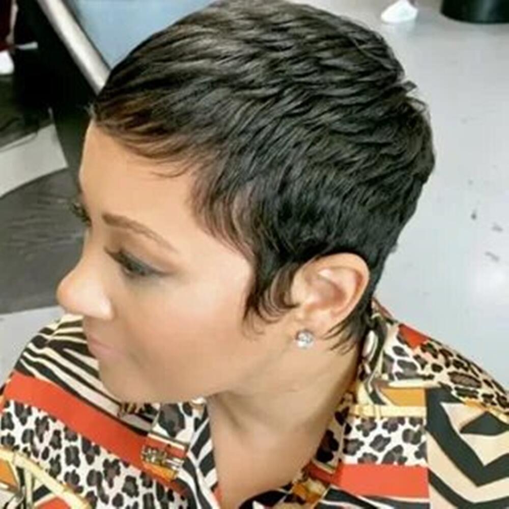 

Pixie Cut Short Bob Wigs For Black Women No Lace Front Human Hair Wig With Bang Brazilian Straight Full Machine made wig