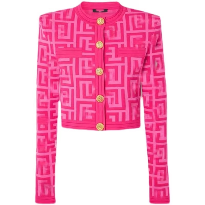 B202 Women's Jackets Elegant Women Wear occasions Vintage New Women High Quality Shoulder Pads Knitted Cardigan Female Chic Casual Sweater C