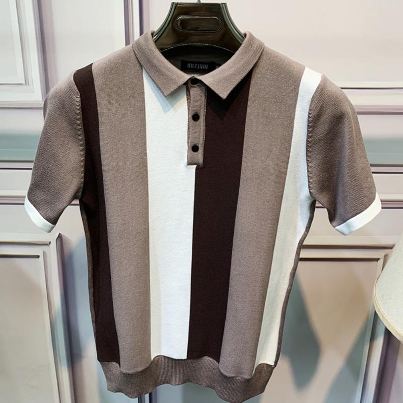 

Men's Polos Summer Breathable Short Sleeve Playera Hombre Slim Men 2022 Top Quality 3 Color Stitching Knitted MenMen's Men'sMen's, Black