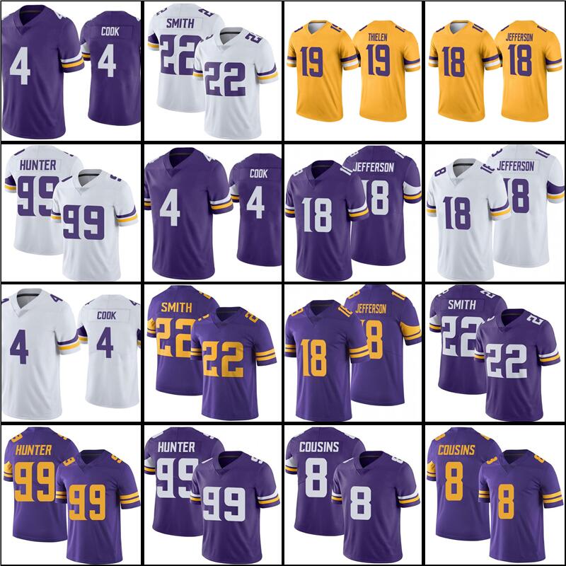 

6 Lewis Cine Football 18 Justin Jefferson 4 Dalvin Cook 19 Adam Thielen 22 Harrison Smith 8 Kirk Cousins 99 Danielle Hunter men women youth, Men jersey