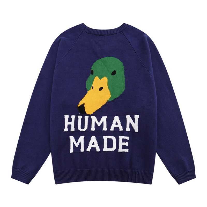 

Men' Sweaters Human made duck jacquard sweater Japanese retro loose OS round neck Pullover men' and women' couple' sweater fashion, White