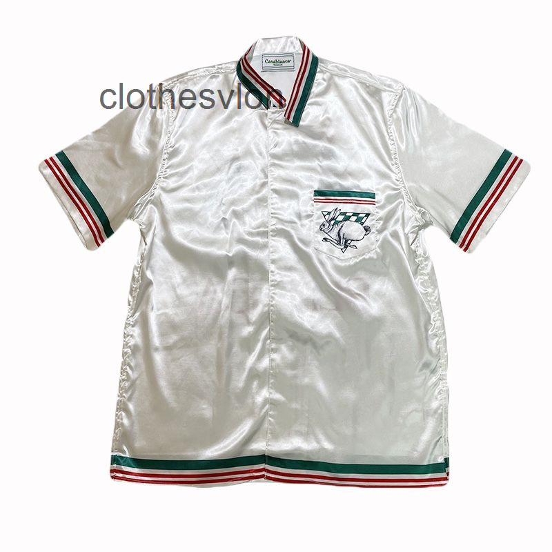 

Designer Mens Clothes Casablancas 22ss Rabbit Printed Silk Couple Hawaiian Short Sleeved Shirt European and American Loose, Beige