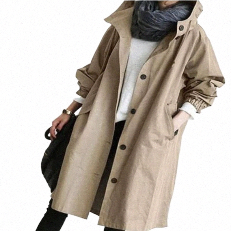 

women' Trench Coats Coat For Women Waist Long-sleeved Jacket Hooded Single-breasted Loose Casual Plus Size 3XL-5XL Designer Clothes J61n#, Pink