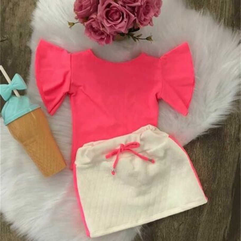 

kids baby girl clothing Girl Outfits Clothes Fly Sleeve Tshirt TopsTutu Skirt Toddler Baby clothes Set 2pcs 16T 220617, Red