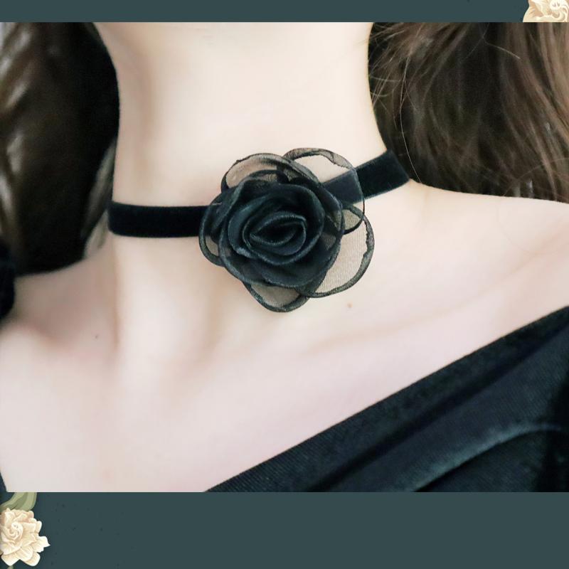 

Chokers Sexy Super Fairy Black Camellia Flower Ultra Long Ribbon Choker Necklaces Neckband Clavicle Chain Chocker Party GiftChokers