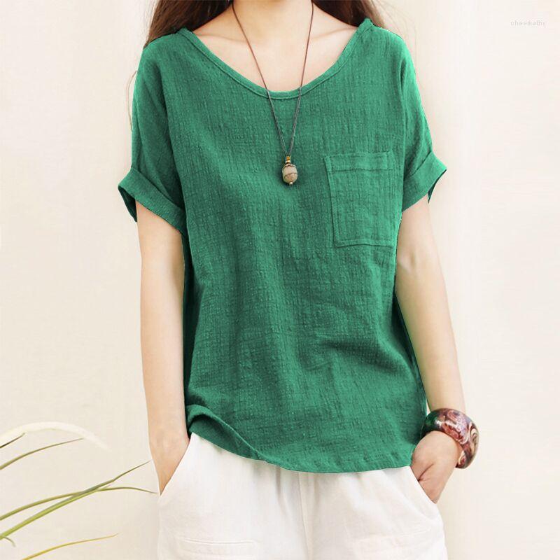 

Women's Blouses & Shirts Cotton Linen Blouse Green Loose Plus Size 5XL Women 2022 Summer Casual Short Sleeve O Neck Woman TshirtsWomen's Che