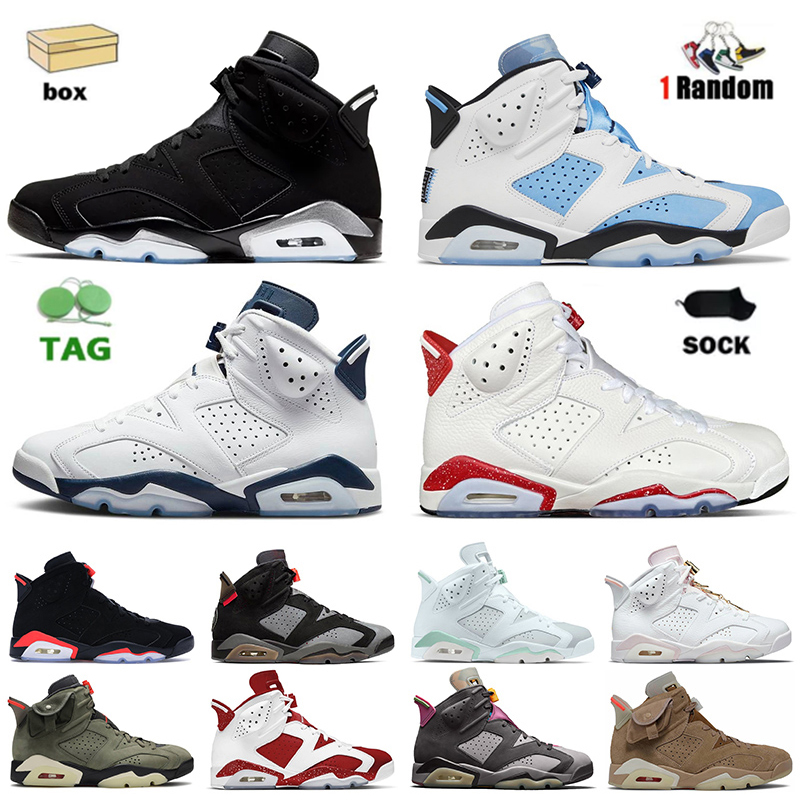 

UNC White Red Oreo 6s TOP OG Basketball Shoes Men Women Jumpman 6 ts6 Midnight Navy Metallic Silver Chrome British Khaki Jogging Sneakers Trainer Off With Box Socks, C45 electric green 40-47