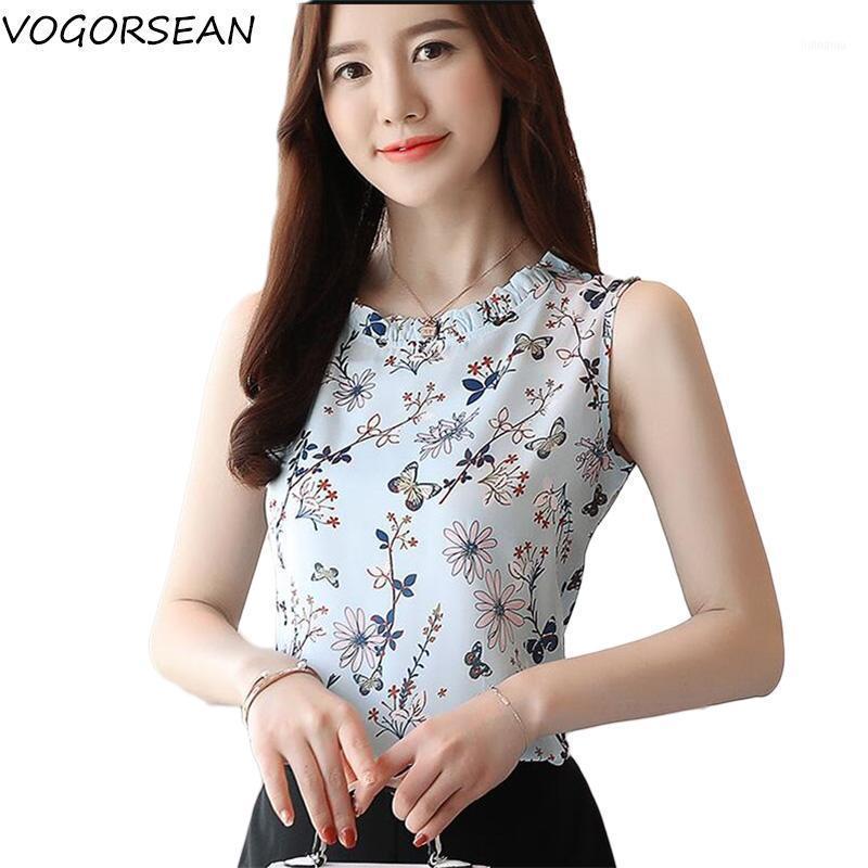 

Women' Blouses & Shirts Summer Shirt Women Blouse VogorSean Sleeveless Female 2022 Fashion Stripe/Flower Ladies Chiffon Top, Blue