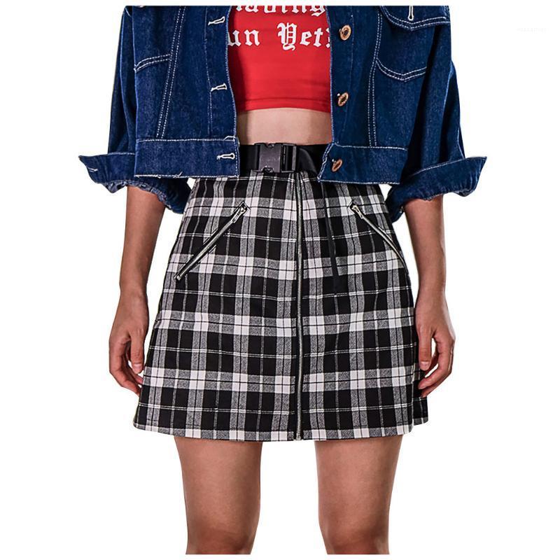 

Skirts Womail Women Preppy Style Mini High Waist Plaid Sexy A-Line Vintage Casual Zipper Skirt, Black