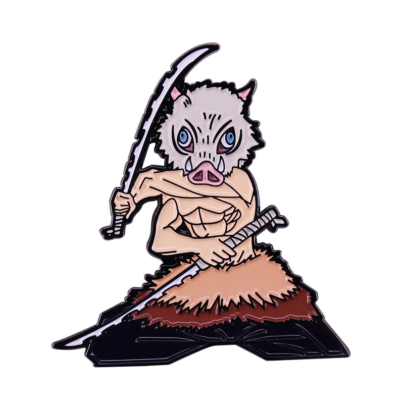 

Demon Slayer Kimetsu No Yaiba Enamel Pin Anime Fierce Wolf Badge Men Brooch Halloween Personality Accessories, As picture