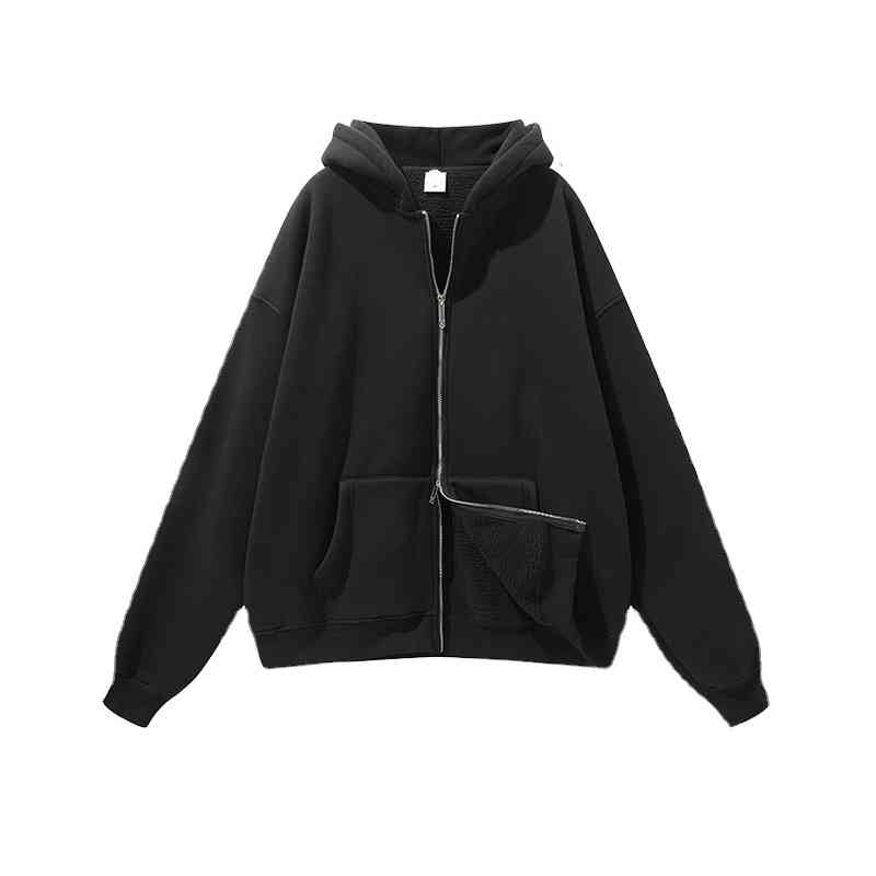 

Men's New Autumn and Winter Double-headed Pin Zipper Non-inverted Velvet Hooded Sweater Street Trends Hoodie 3370, Camel