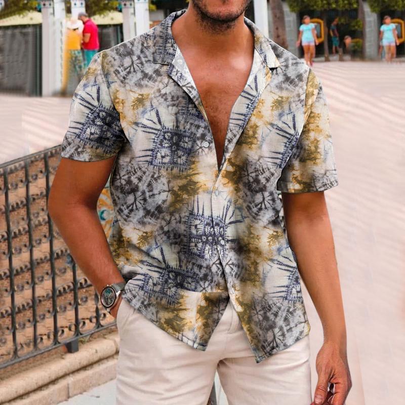 

Men's Casual Shirts Men's Beach Hawaiian Shirt Summer Short Sleeves Lapel Male Clothing Ethnic Print Vintage Clothes ShirtsMen's, Blue