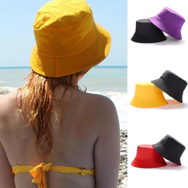 

Berets Unisex Casual Solid Color Reversible Bucket Hat Men Womens Bob Hip Hop Panama Summer Lady Beach Fisherman Hats Outdoor Sun CapBerets, Black two sided