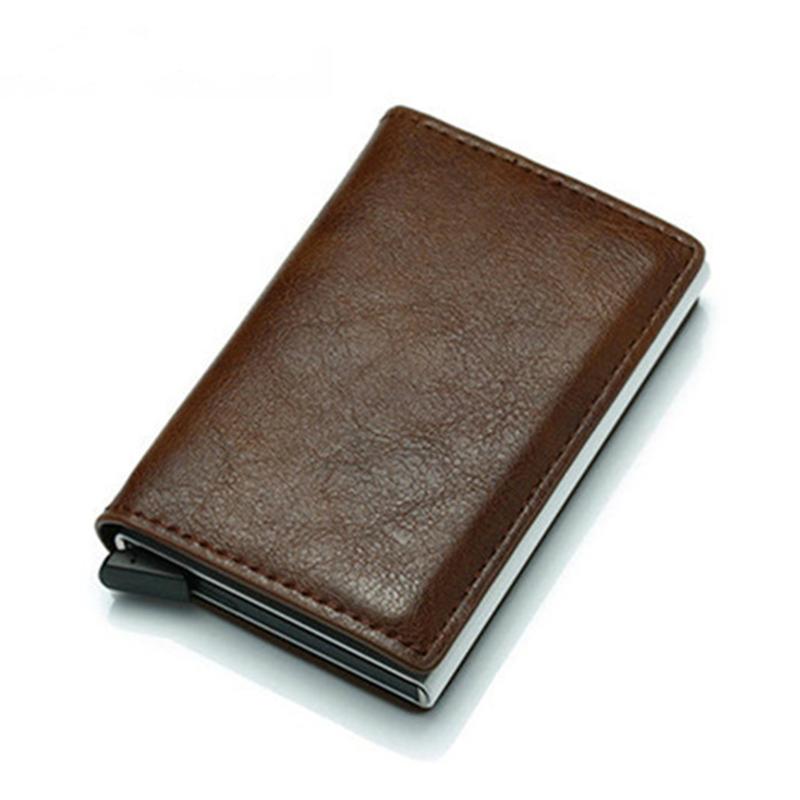 Portefeuilles bycobécy antheft portefeuille porte-carte HASP RFID aluminium unisexe métal de haute qualité Crazy Horse Cuir PU