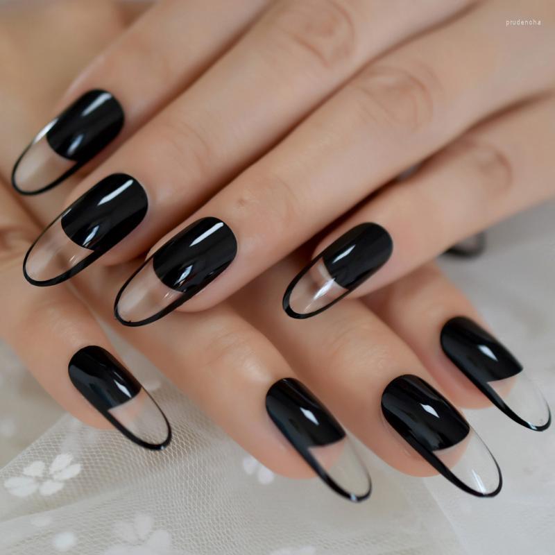 

False Nails Long Design French Nail Black Unique Smooth Fake Border Oval Head Artificial Tips 24pcs Prud22, L5232