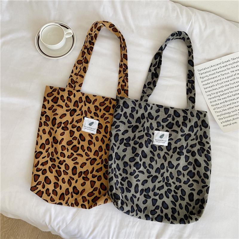 

Evening Bags Korean Ins Corduroy Leopard Shoulder Bag Women Winter Soft Striped Canvas Handbag Causal Shopping For Ladies Large Tote, Beige