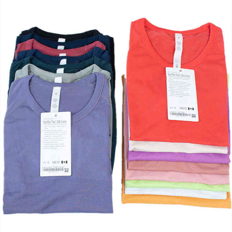 

Lulu Women's 2.0 T-shirt Sports Quick Dry Crew Neck Yoga Vest Gym Short Sleeve Comprehensive Sport Switch Workout Solid Color
