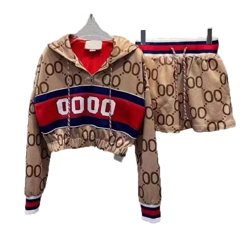 

22SS Fashion Womens two piece dress suit designer jacket Pullover Hoodie women Luxury long sleeved shorts autumn woven top pants high quality AAA clothing SIZE S M, Khaki