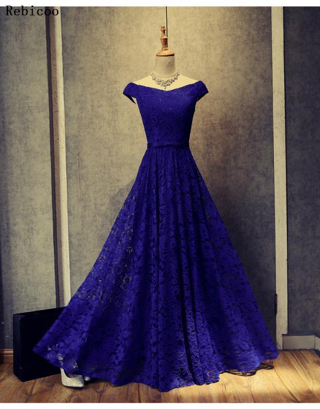 

Casual Dresses Luxury Fashion V Neck Red Lace Sexy Evening PARTY Dress Bride Slim Banquet Cap Sleeve Lace-up Long, Blue