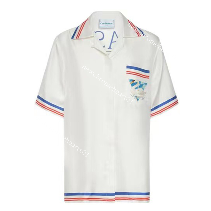 

Casablanca 22ss Men Designer Shirts Diamond Swan Pocket Print Gradient Silk Casual Loose Men and Women Short Sleeve Shirt Casablanc, White