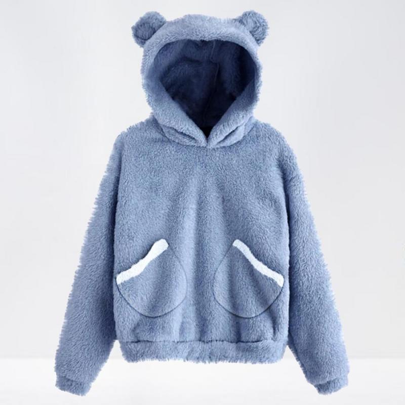 

Women's Hoodies & Sweatshirts Kawaii Women Fluffy Warm Solid Color Ear Hooded Sweatshirt Autumn Winter Long Sleeve Pullover Outwear Ladies F, Pink