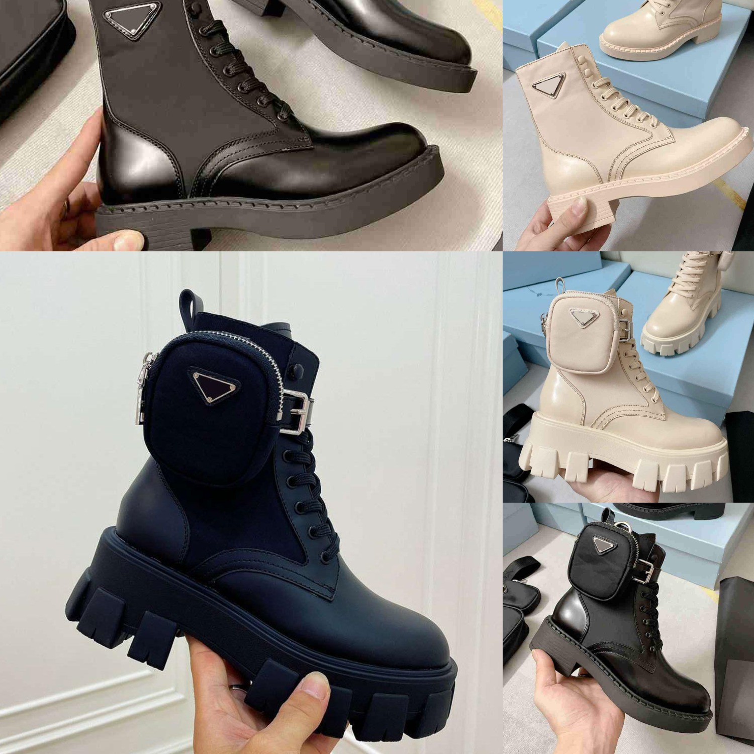 

Quality Winter High Womens Boots Calfskin Martin Shoe Detachable Nylon Pouch Combat Shoes Ladies Outdoor Thick Bottom Mid-length Boot 35-40, Color 5