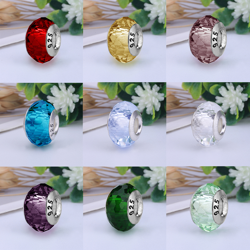 925 Silver Charm Beads Dangle New Original European Colorful Lampwork Glass Bead Fit Pandora Charms Bracelet DIY Jewelry Accessories