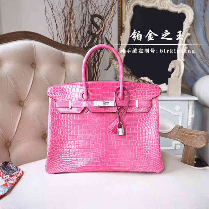 

designer birkins herme shoulder totes handbags Director wax thread hand sewing bk35 bright face inverted V wild alligator 5J peach pink Fuschia Pink Diamond Buckle, Sky blue