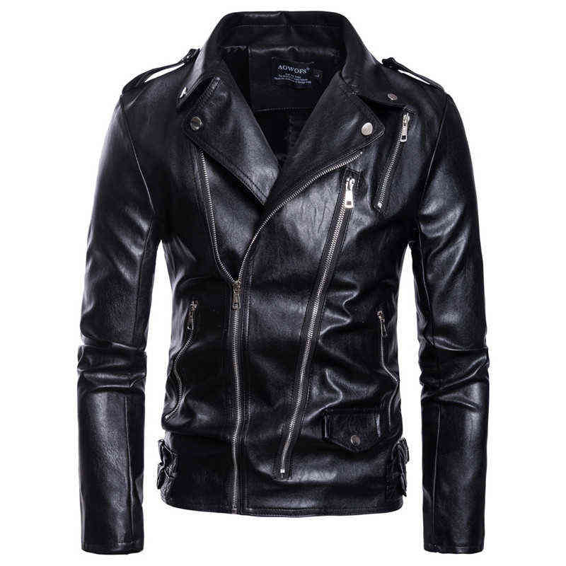 

M-5XL autumn large size leather jacket men's fashion zipper slim imitation leather jacket Male lapel artificial skin jacket T220728, Black