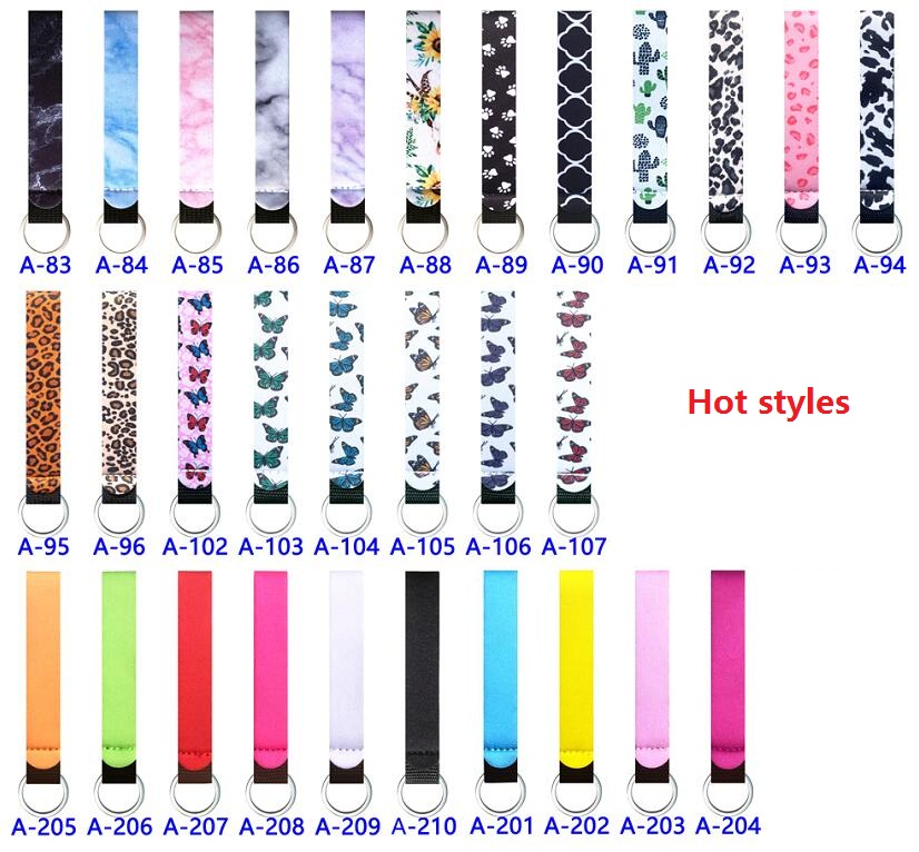 

117 Colors Neoprene Wristlet keychain Wrist Key Belt More Design Strip Leopard Pure Color Phone Lanyard Keyrings Long Diving Material keychains