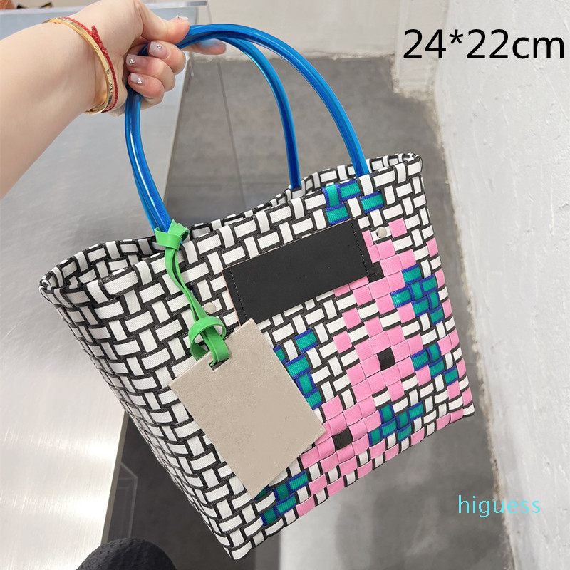 

2022 Crochet Straw Market Bags designer bag the tote bag Contrast Color Woman Shopping Totes luxury handbag Summer Beach Purse Top, 24*22cm-1(l0g0)