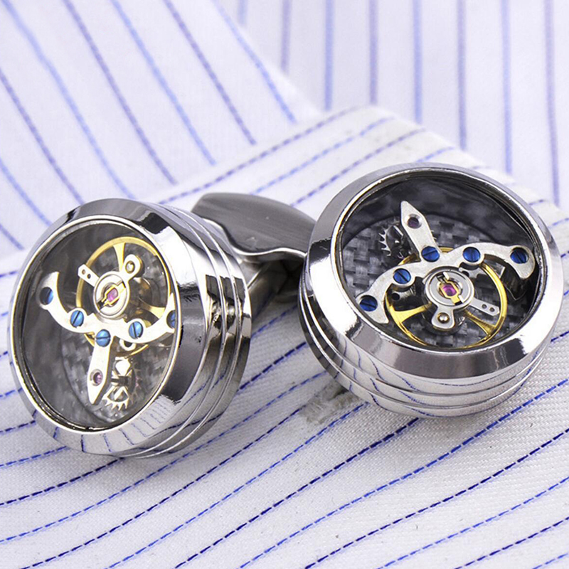 

Men Cuff links Movement Tourbillon Cufflink for Mens Mechanical Watch Steampunk Gear Gifts Shirt Accessories
