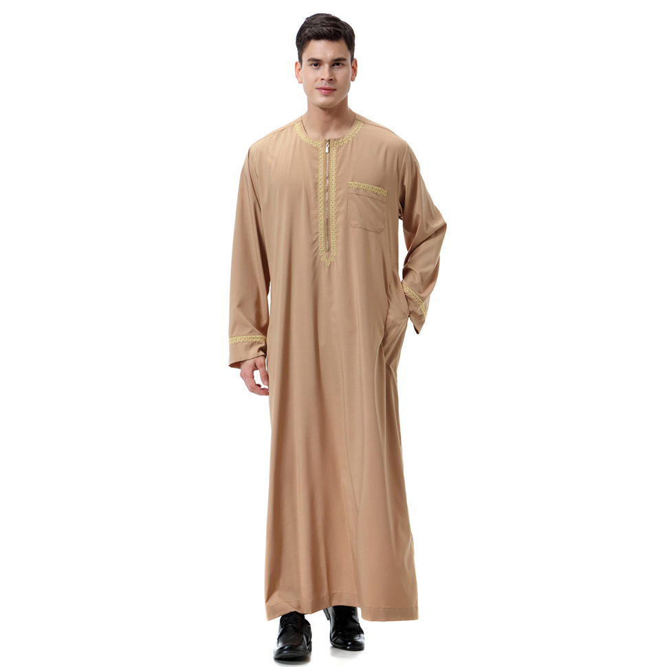 

Ethnic Clothing Muslim Arab Men Long Sleeve Crew Neck Thobe Thawb Caftan Robe