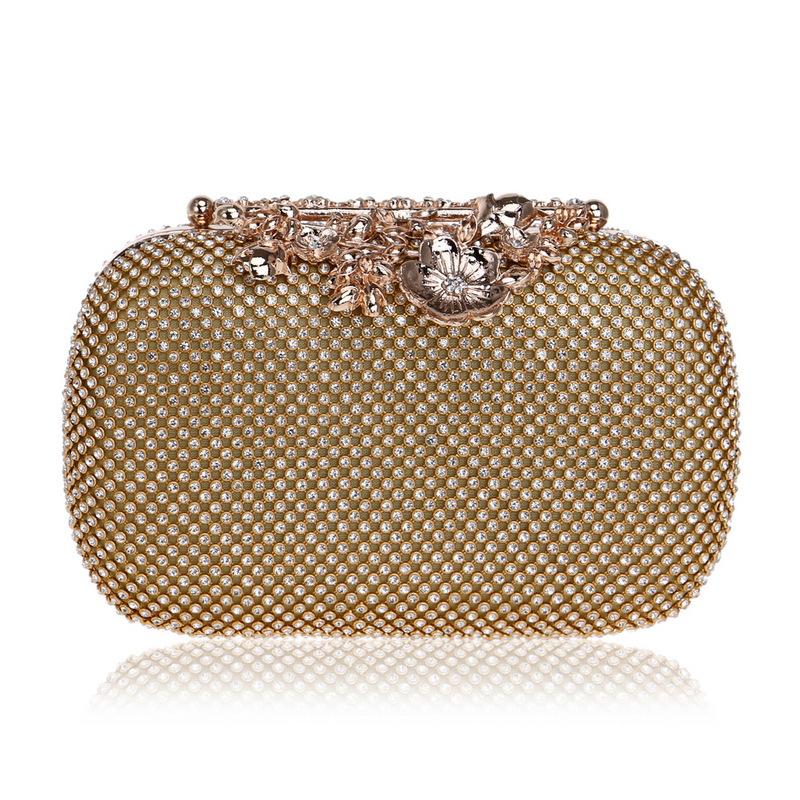 

Evening Bags Luxurious Metal Leaf Diamonds Women Silver/Gold/Black Chain Shoulder Clutch Handmade Bag YM1224Evening