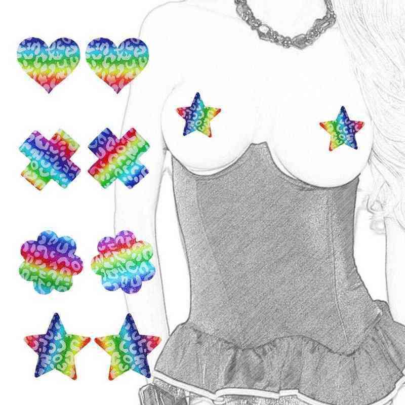 

Nxy Breast Pad Ultra Thin Glitter Rainbow Leopard Print Chest Sticker 50 Pairs100 Pcs Breast Pasties Nipple Cover Disposable Invisible Bra 220610
