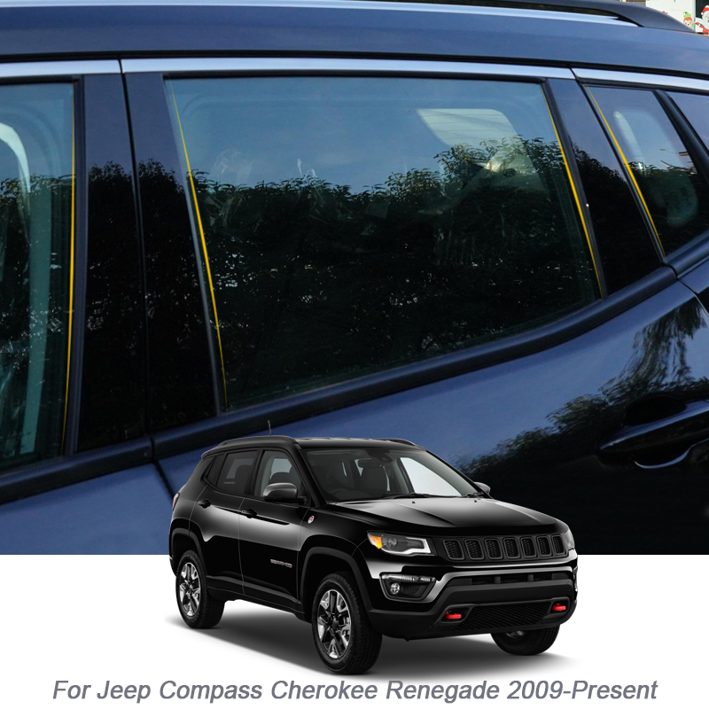 

6PCS Car Window Center Pillar Sticker PVC Trim Anti-Scratch Film For Jeep Compass MP552 Cherokee KL Renegade BU 2009-Present, Black