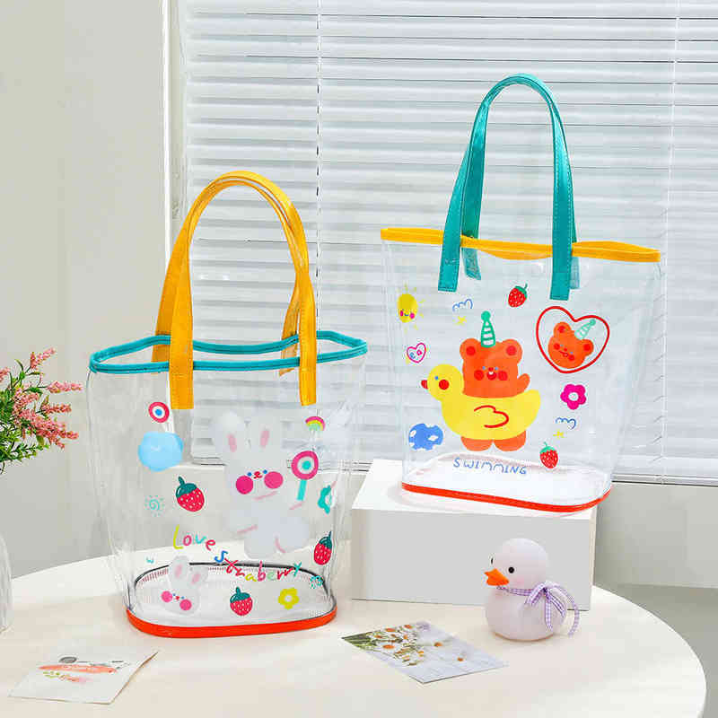 

Korean Version Transparent Mesh Hand Bag Girl Beach Bag Portable Swimming Clothes Storage Bag Jelly Handbag 220609, Rabbit
