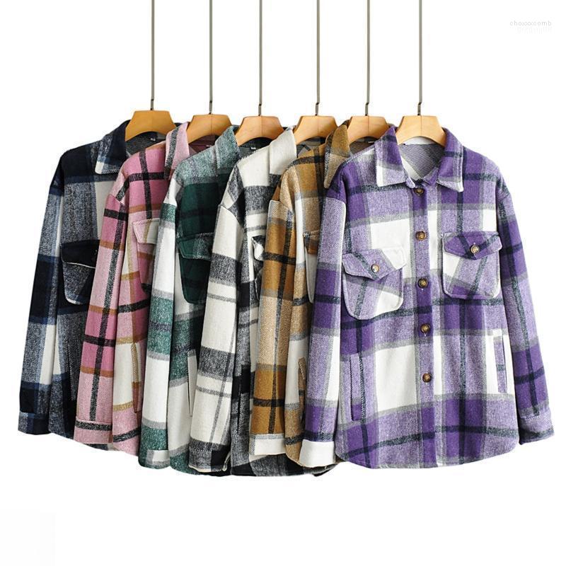 

Women's Jackets Jacket Plaid Coat Tops Fashion Winter Plush Warm Thicken Red Print Button Woolen Veste Abrigo, White