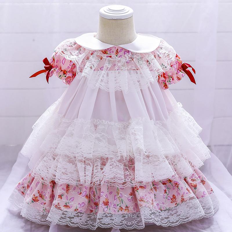 

Girl's Dresses 2022 Lolita Style 1 Year Birthday Dress For Baby Girl Clothes Short Sleeve Princess Baptism Infant Vestidos Flower, White