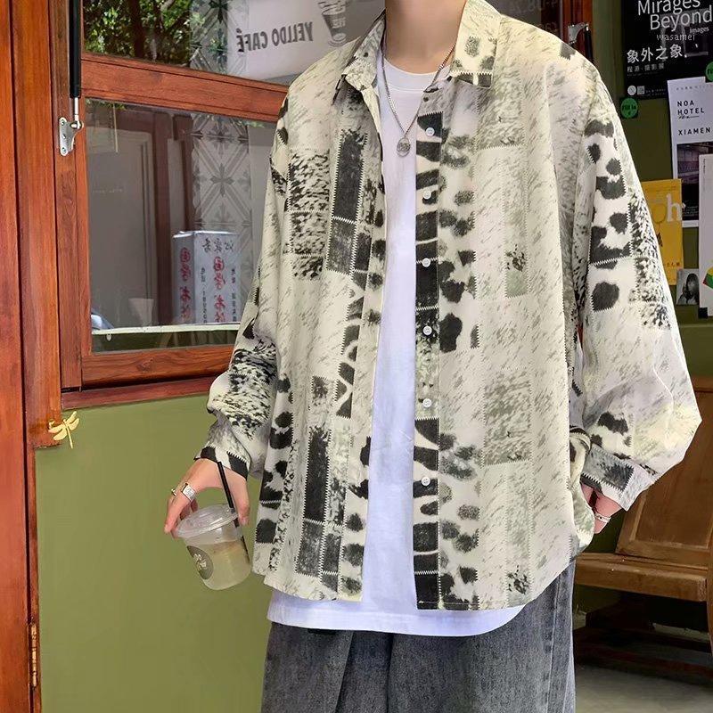 

Men's Casual Shirts Men Clothing 2022 Spring Autumn European American Style Loose Flower Shirt Trend Long-sleeved Camisas Para Hombre