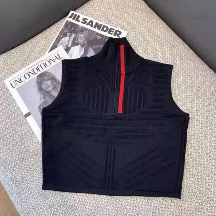 

2022 Women Tops Sweater Wool Knits Tees Zipper Neck Adjust With Letter Striped Necks Lady Slim Sweaters Sleeveless Shirts Spring Autumn Style Size -L l4Lq#