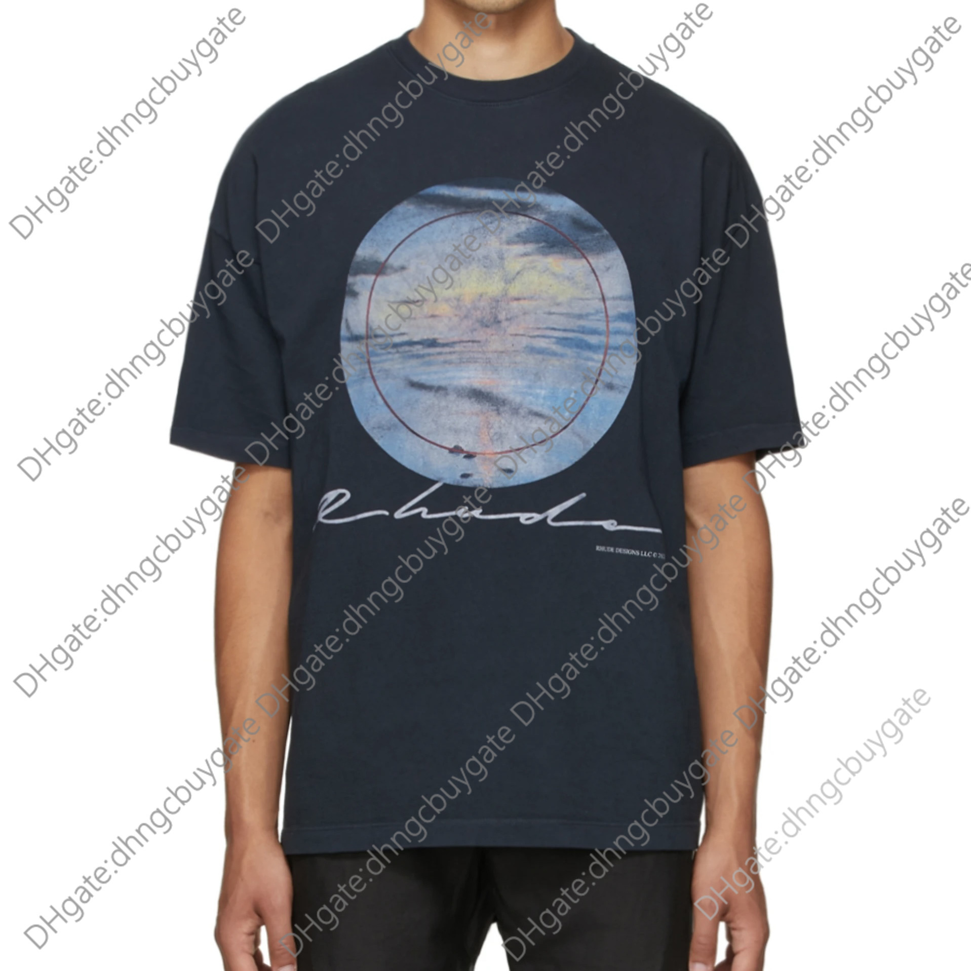 

Shirt Designer t American Fashion Brand Rhude Sunset Vintage Print Short Sleeve High Street Couple' Same Loose Hip Hop Summer T-shirt t Shirt, Black