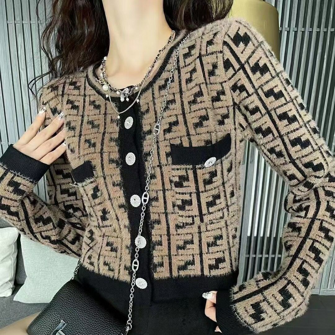 

2022 Women's Sweaters Net red with new style F letter wool knitting sweater temperament trend cardigan, #3