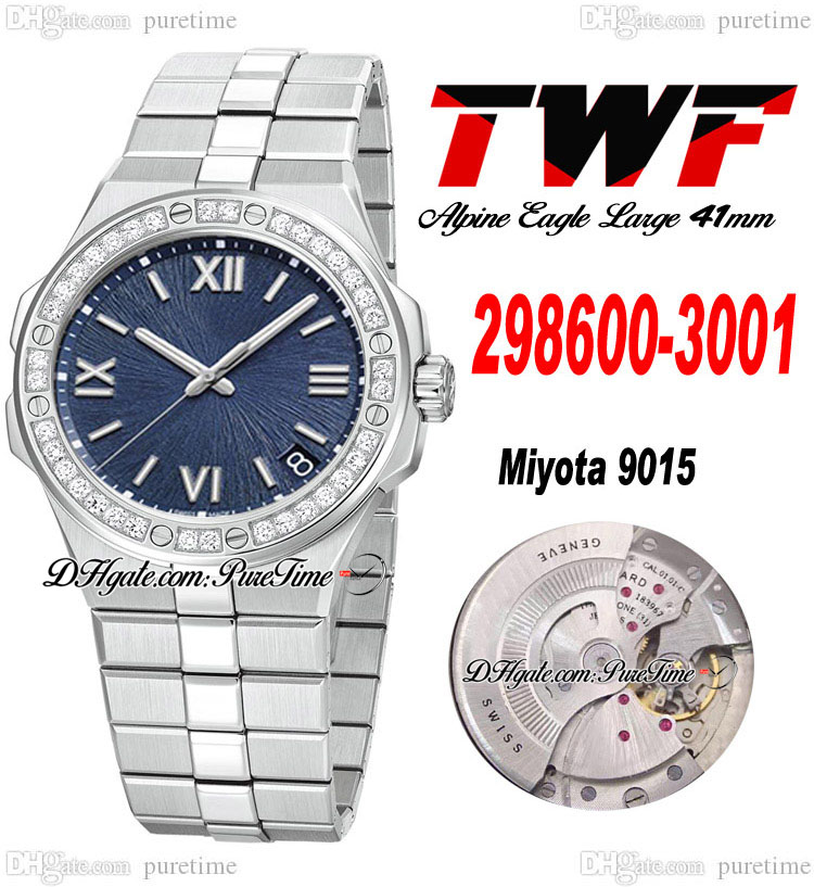 2022 Alpine Eagle Large 298600-3002 Miyota 9015 Automatic Mens Watch Diamonds Bezel Blue Roman Texturd Dial Stainless Steel Bracelet Super Editio