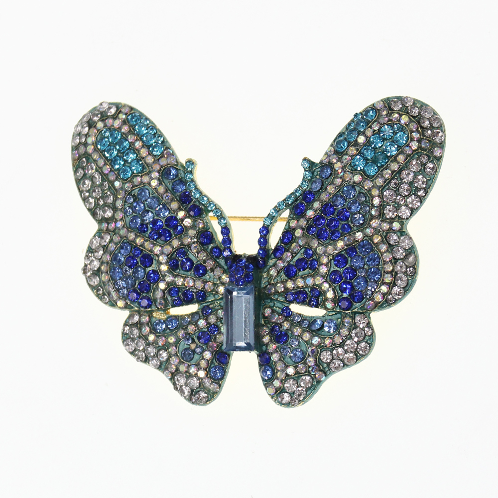 50 pcs/lot Rhinestone Butterfly Brooch Pin Blue Animal Insect Butterfly Crystal Brooches Wedding Accessories for sale-image-400592609