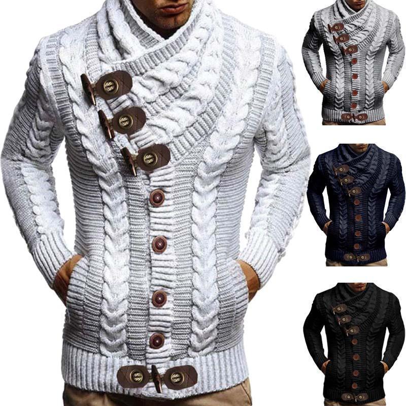 

Men' Sweaters Autumn Winter Turtleneck Sweater Men 2022 Casual Solid Knitted Cardigan FullSleeve Slim Mens Oversized Coat Begu22, White
